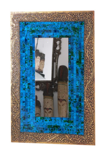 82447D Mirror Blue Gold Rect. (40x60 cm)
