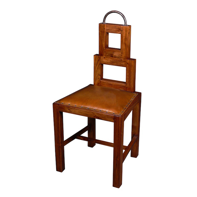 M06 Chair Square Back Teak Leather Seat 45x42x99cm