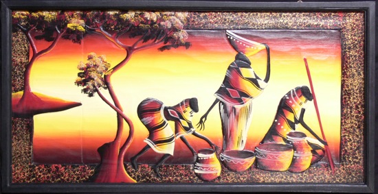 81939 African Painting On Wood 80x40cm